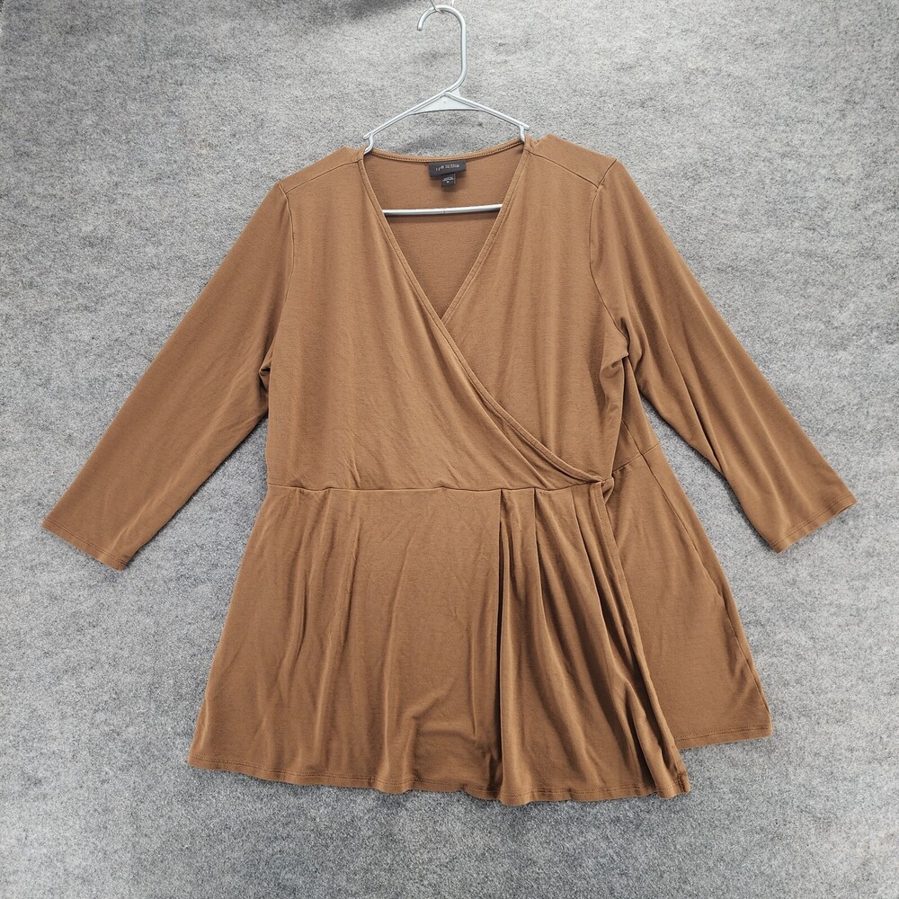J Jill Shirt Womens Medium Wearever 3/4 Sleeve Brown Faux Wrap